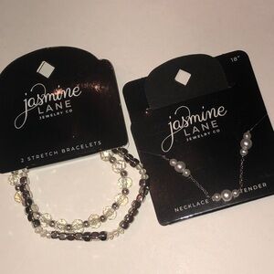 Jasmine Lane Silver Tone Faux Pearl and Beaded Stretch Bracelet Jewelry Set
